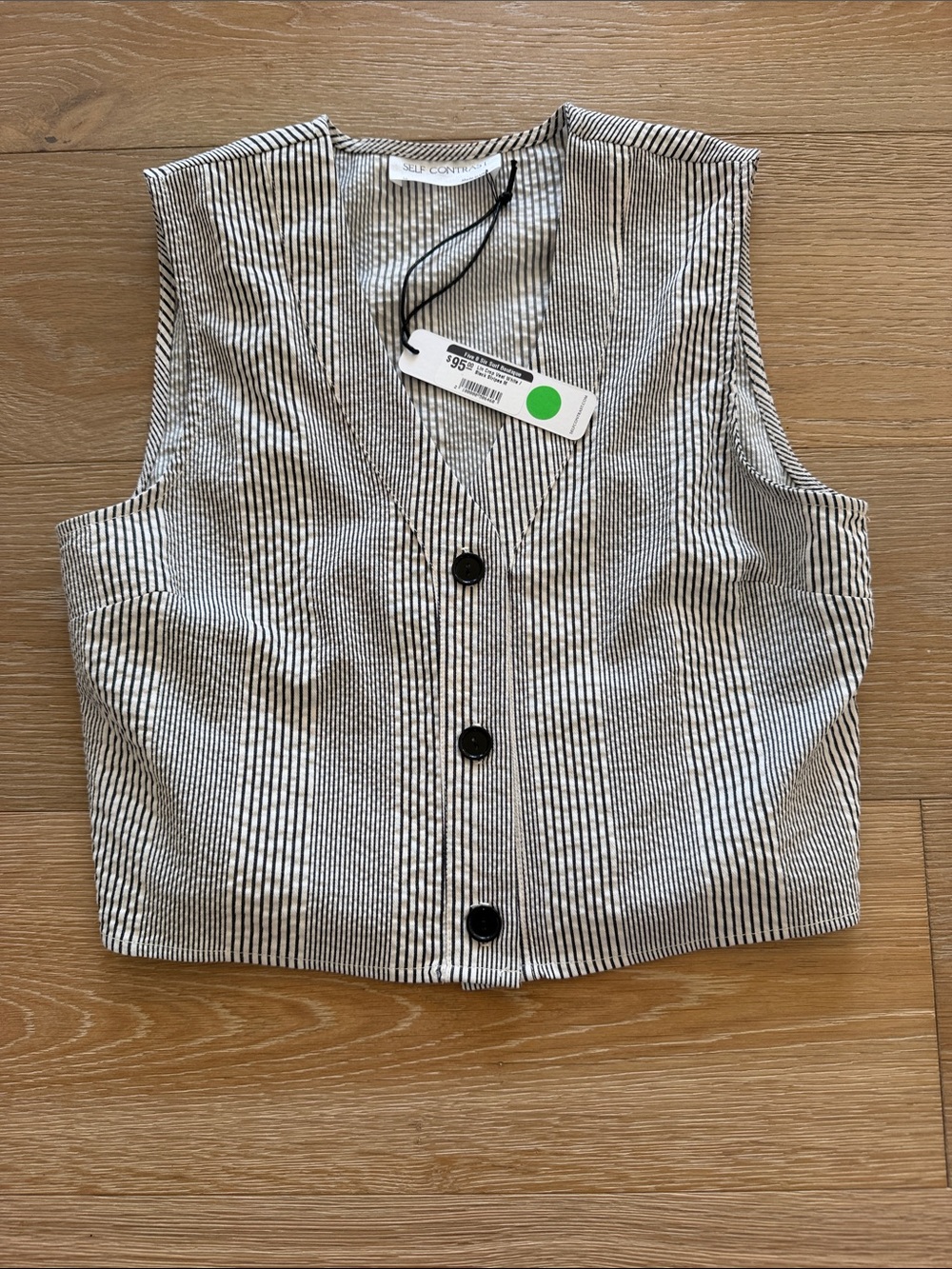 NWT Self Contrast Sleeveless Black & White Stripe Vest Top